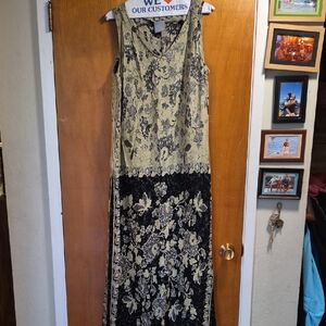 Rabbit Black and Beige Floral Maxi Dress